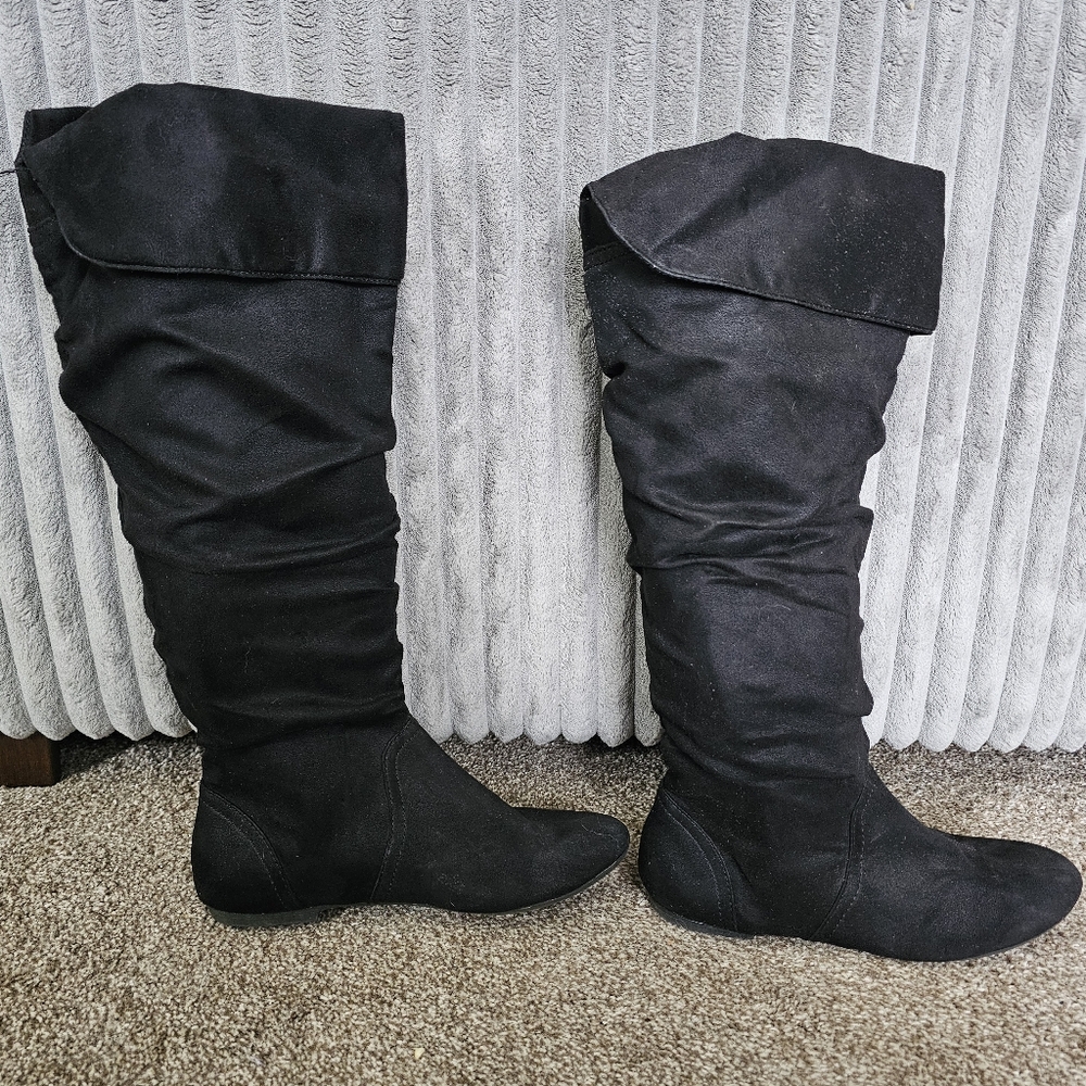 Lower East Side Black Over The Knee Boots Size 8W Wide Slouchy Flat
